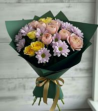Букет цветов из:  Хризантемы и Розы в Лунино