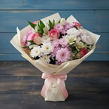 Букет цветов из:  Хризантемы, Альстромерии и Розы в Лунино