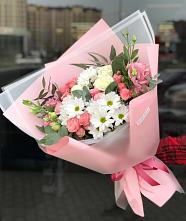 Букет цветов из:  Розы, Лизиантусы и Хризантемы в Лунино