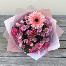 Букет цветов из:  Розы, Герберы и Хризантемы в Лунино